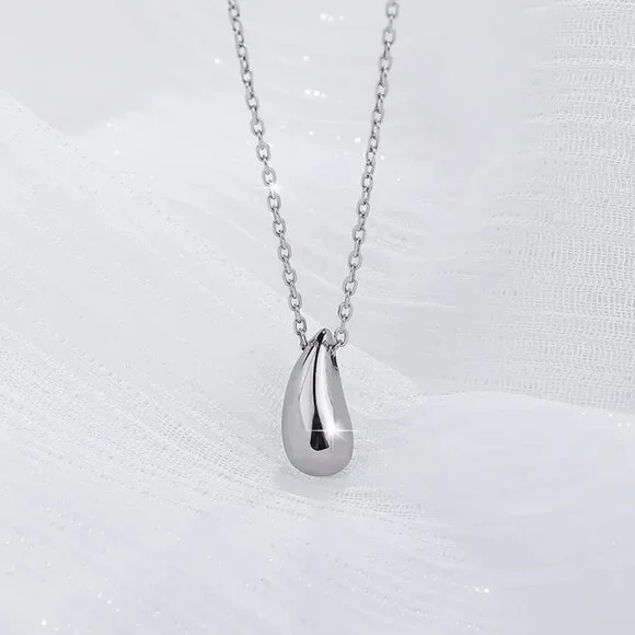 Sterling Silver Water Drop Pear Shape Dainty Delicate Pendant Necklace - Picture 4 of 6